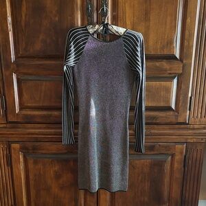 Reiss Black and Silver Long Sleeve Dress